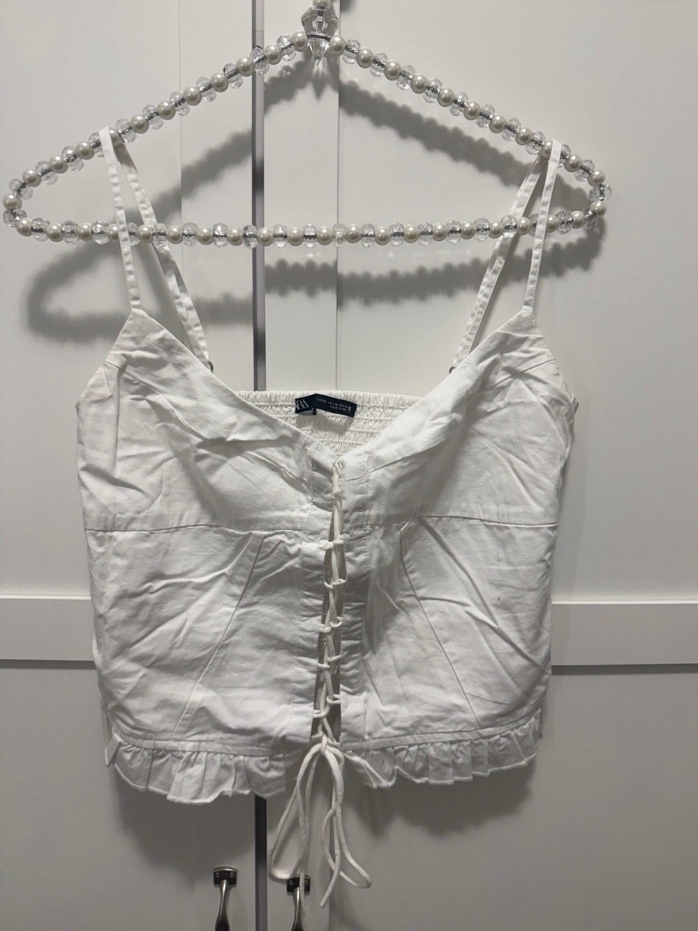 Zara White Lace-Up Corset Crop Top Size M